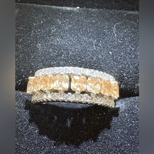 Dazzling 925 Silver Women's Ring, featuring peach and white CZ, size 5